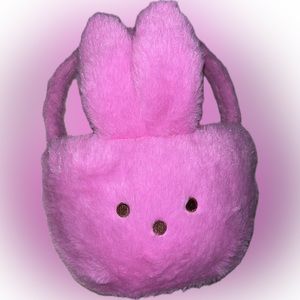 Bright, neon, fuzzy, pink, peeps, authentic Easter bunny basket with ears NWT
